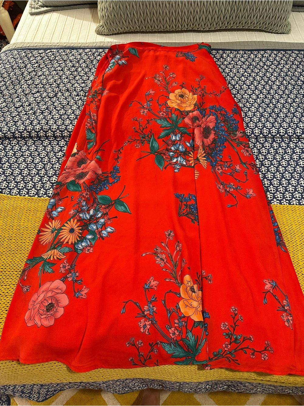 Lulus Red Floral Wrap Maxi Skirt - Picture 2 of 6